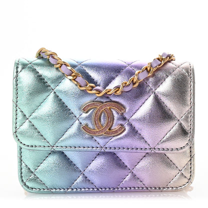 Chanel Gradient Metallic Lambskin Quilted Flap Chain Belt Bag Pink Purple Green 1 of 10