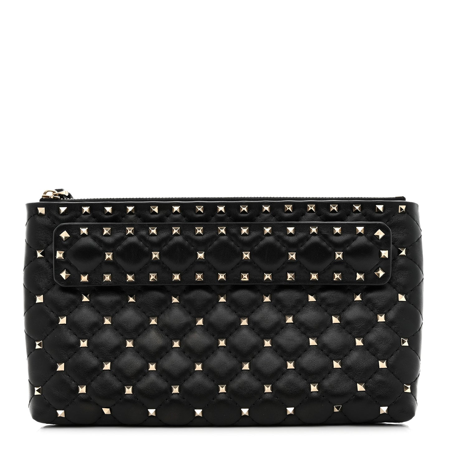 Nappa Rockstud Spike Side Slip Zip Clutch Black
