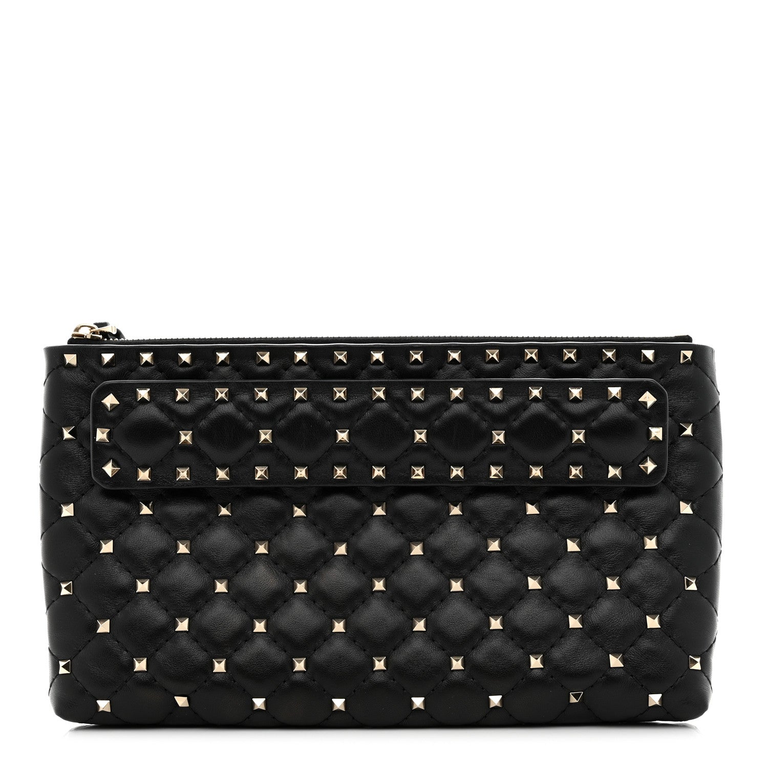 Valentino Garavani Nappa Rockstud Spike Side Slip Zip Clutch Black 1 of 7