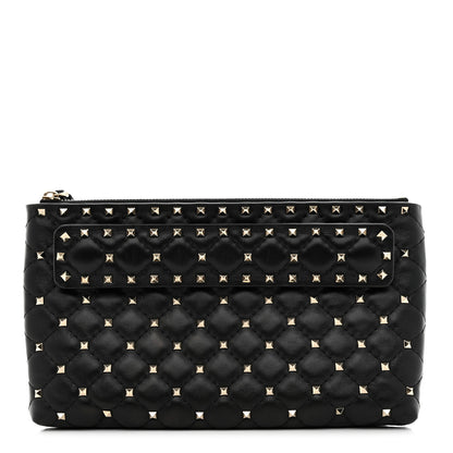 Valentino Garavani Nappa Rockstud Spike Side Slip Zip Clutch Black 1 of 7
