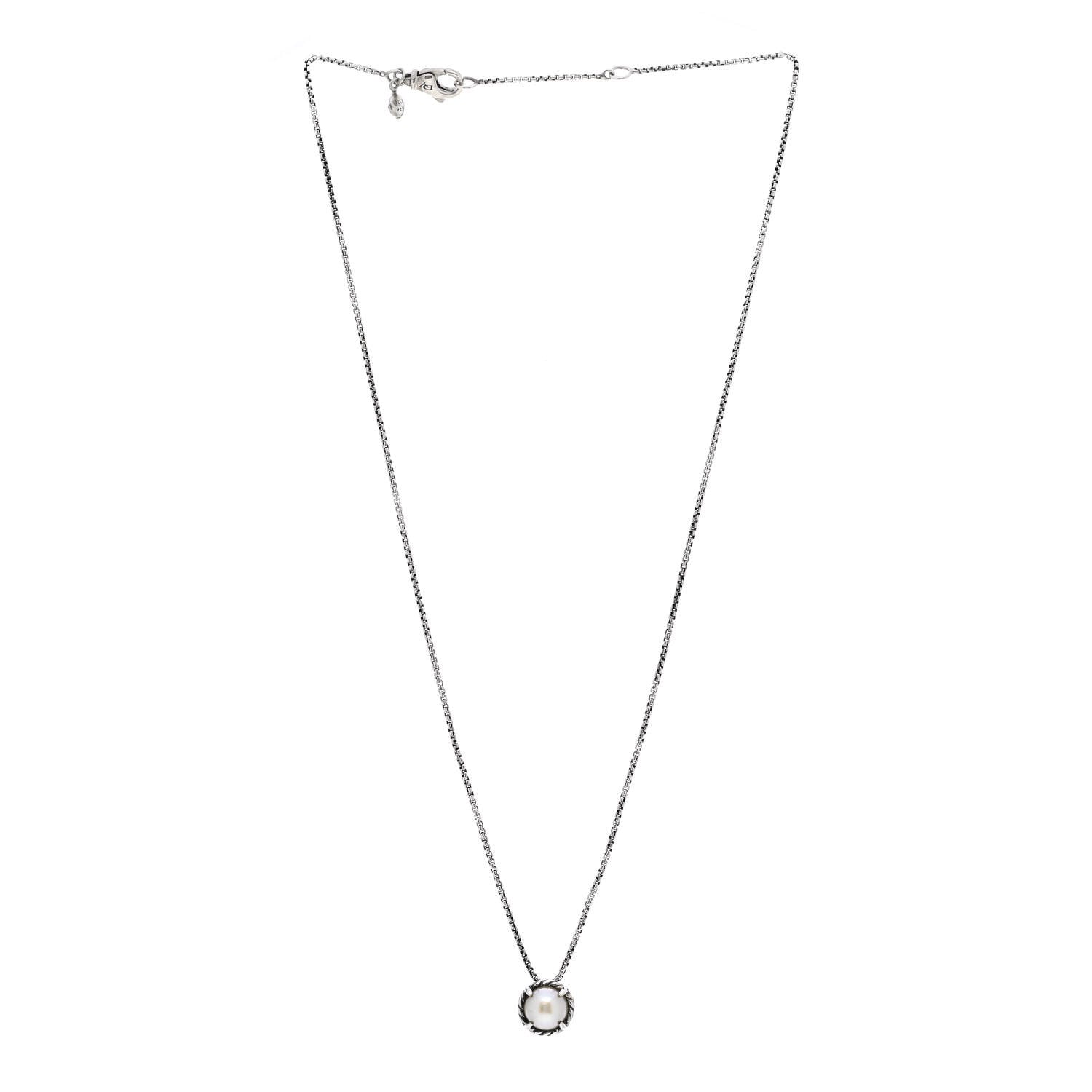 David Yurman Sterling Silver Pearl 8mm Petite Chatelaine Pendant Necklace 3 of 4