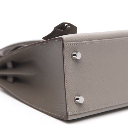 Hermes Epsom Bi-Color Horseshoe Kelly Sellier 25 Gris Mouette Etain 8 of 10