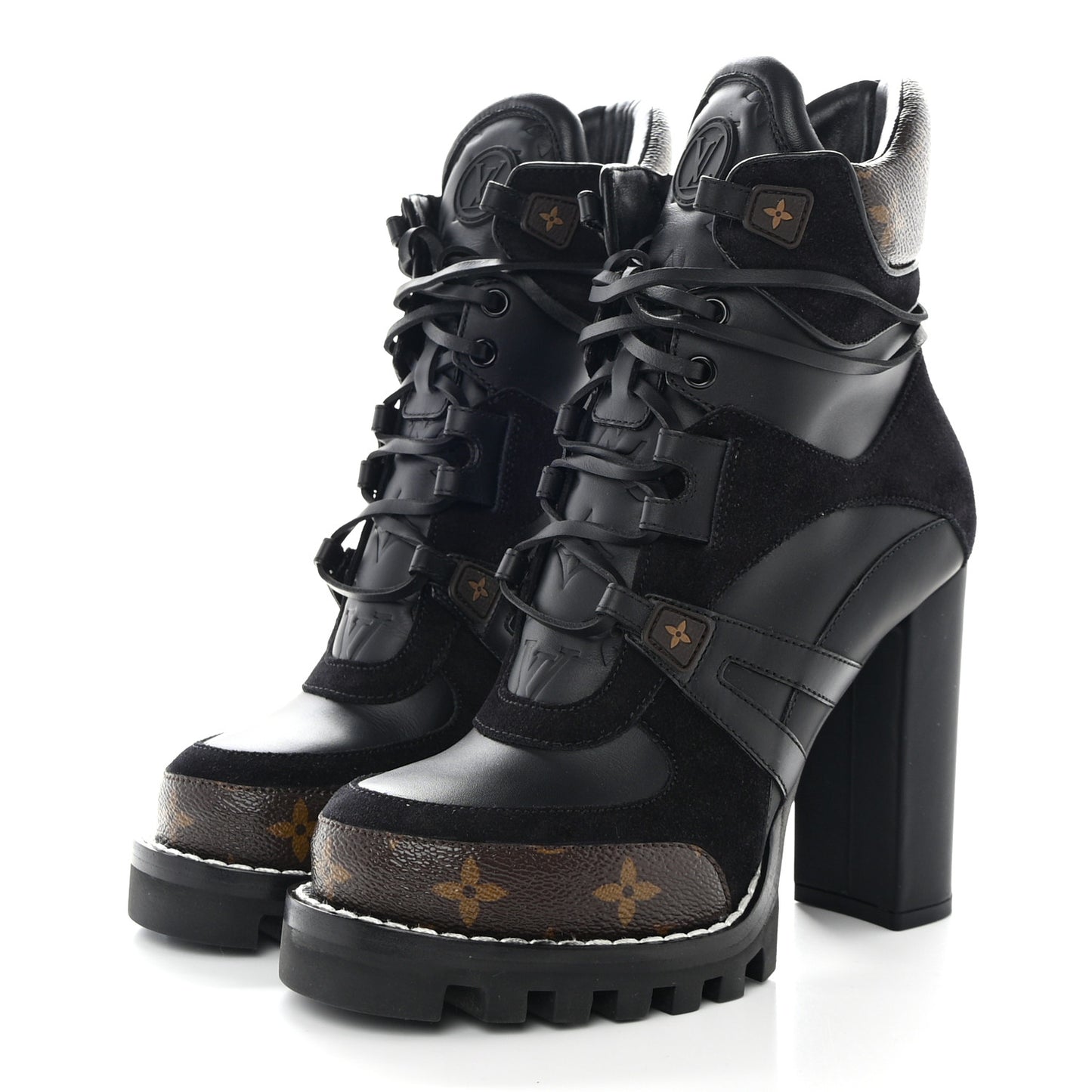 LOUIS VUITTON Suede Calfskin Monogram Star Trail Ankle Boots 38 Black