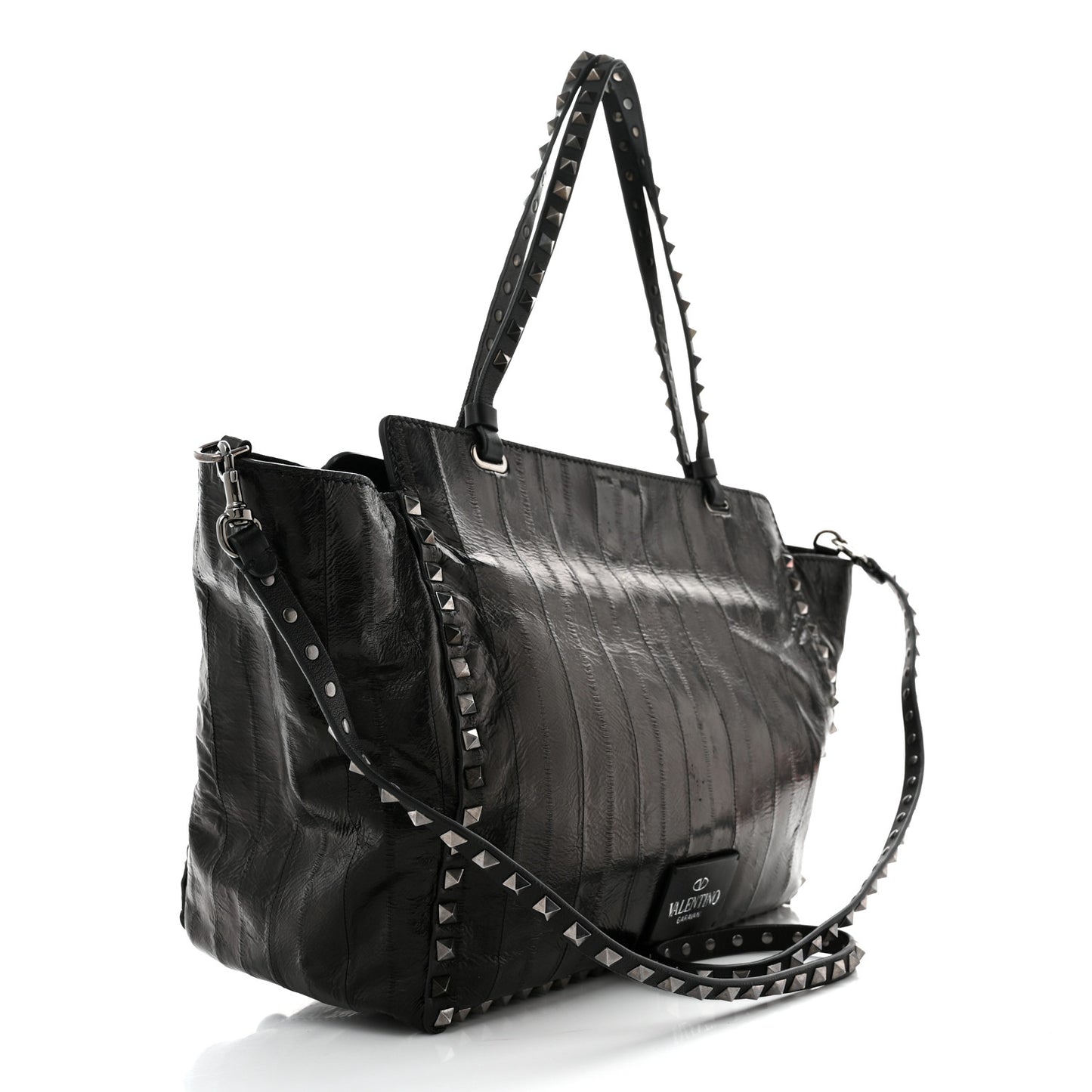 Eel Skin Medium Rockstud Tote Black