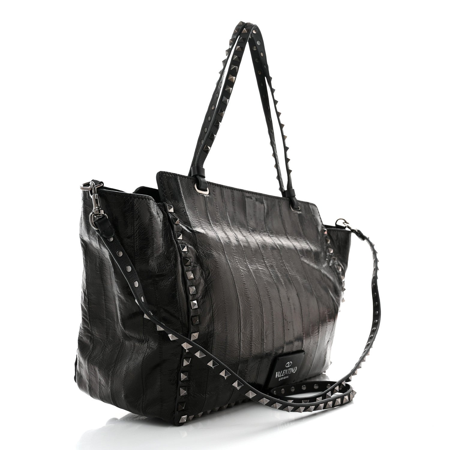 Valentino Garavani Eel Skin Medium Rockstud Tote Black 2 of 10