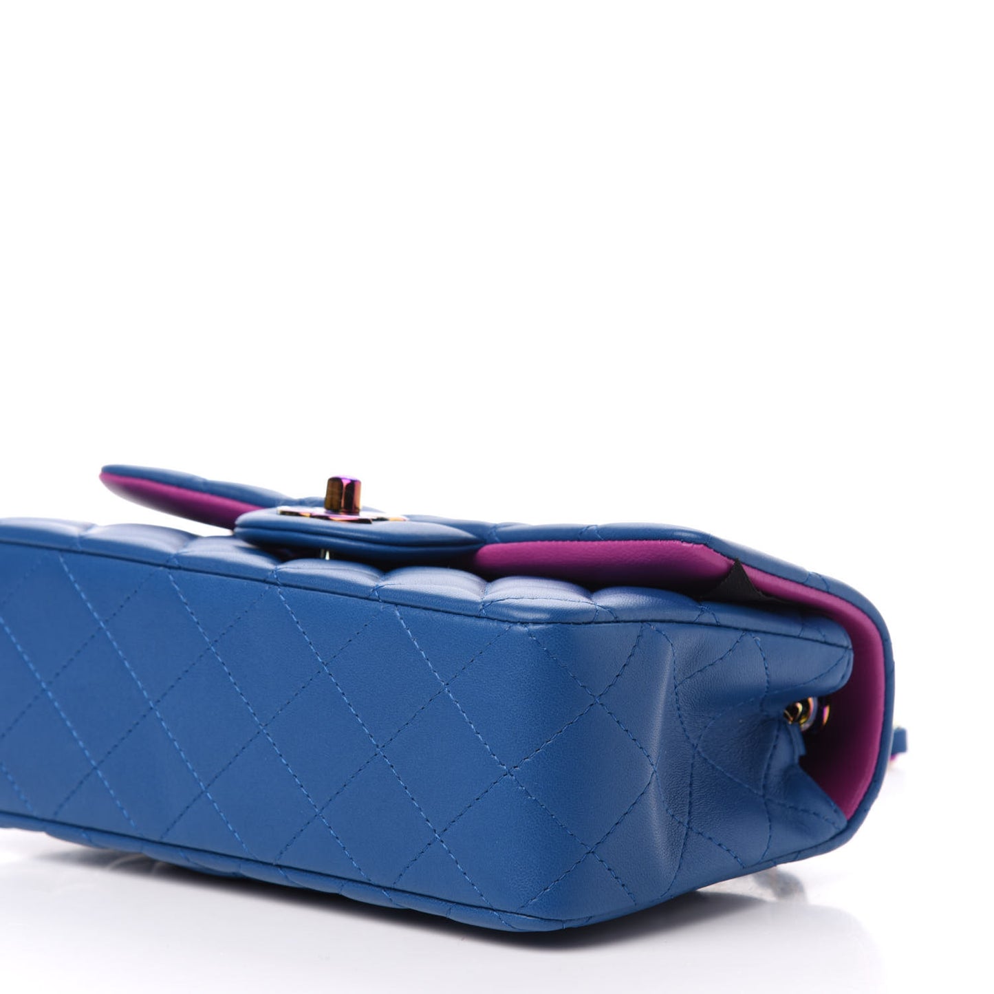 Lambskin Quilted Mini Rectangular Flap Blue Purple