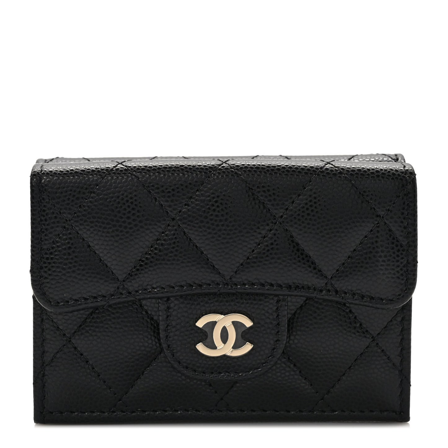 Caviar Quilted Double Flap Wallet Black