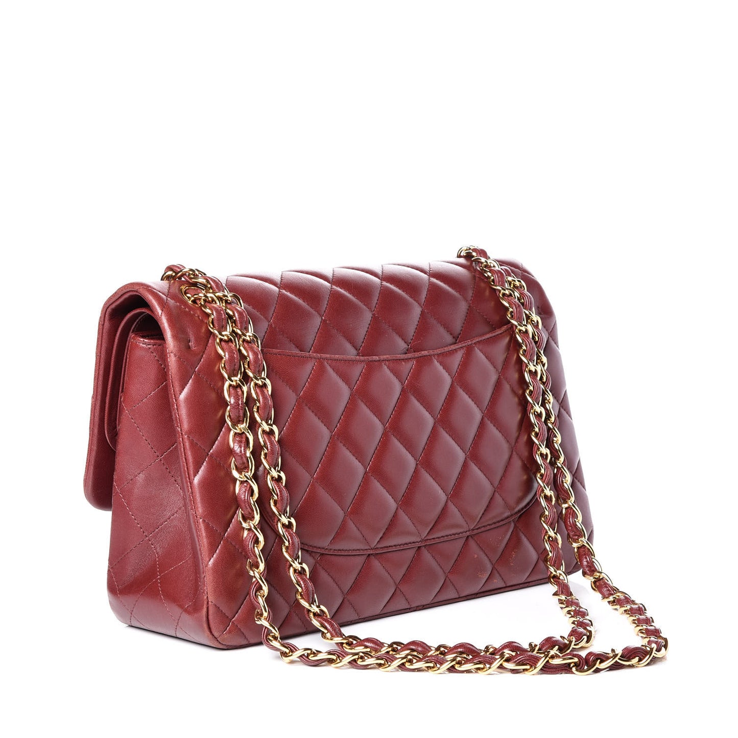 Lambskin Quilted Jumbo Double Flap Burgundy