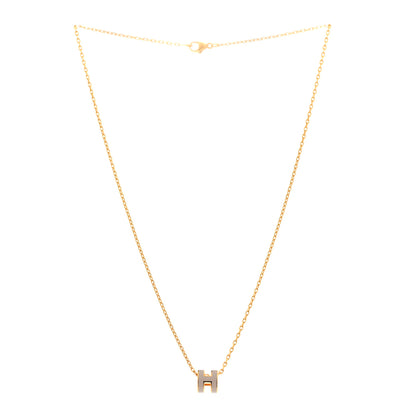 Hermes Lacquered Gold Mini Pop H Pendant Necklace Marron Glace 3 of 6