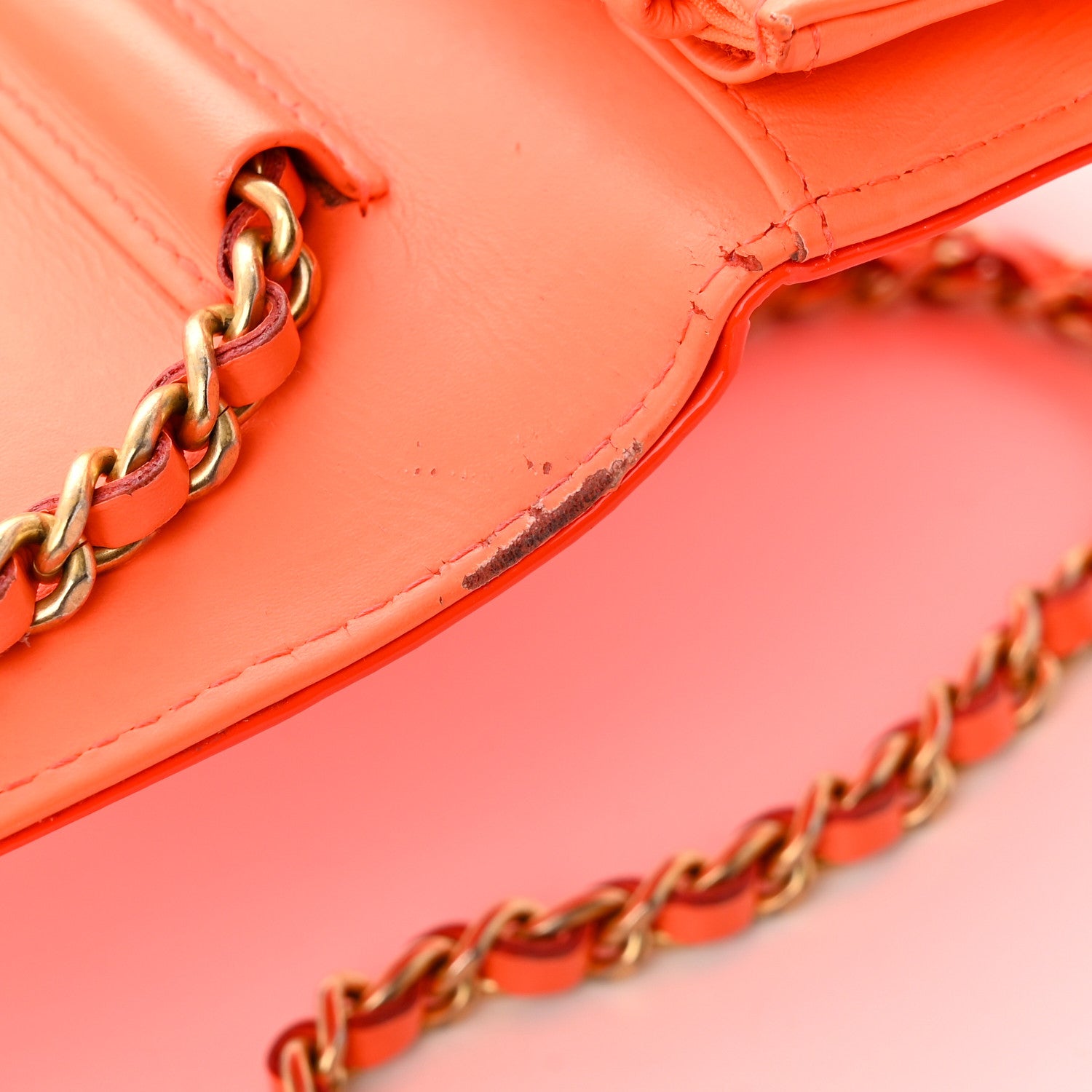 Chanel Patent Calfskin Quilted Boy Wallet On Chain WOC Orange 16 of 18