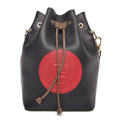 Fendi Vitello Century Matte F is Fendi Stamp Patch Bi-Color Grande Mon Tresor Bucket Bag Black Maya Fragola 1 of 7