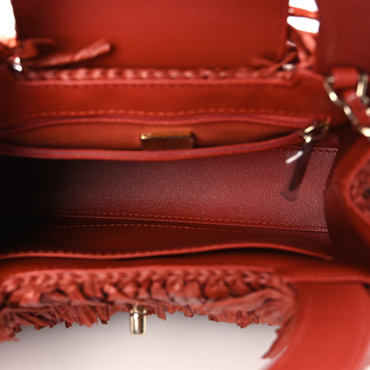 Chanel Raffia Fringe Nano Kelly Shopper Red 5 of 11