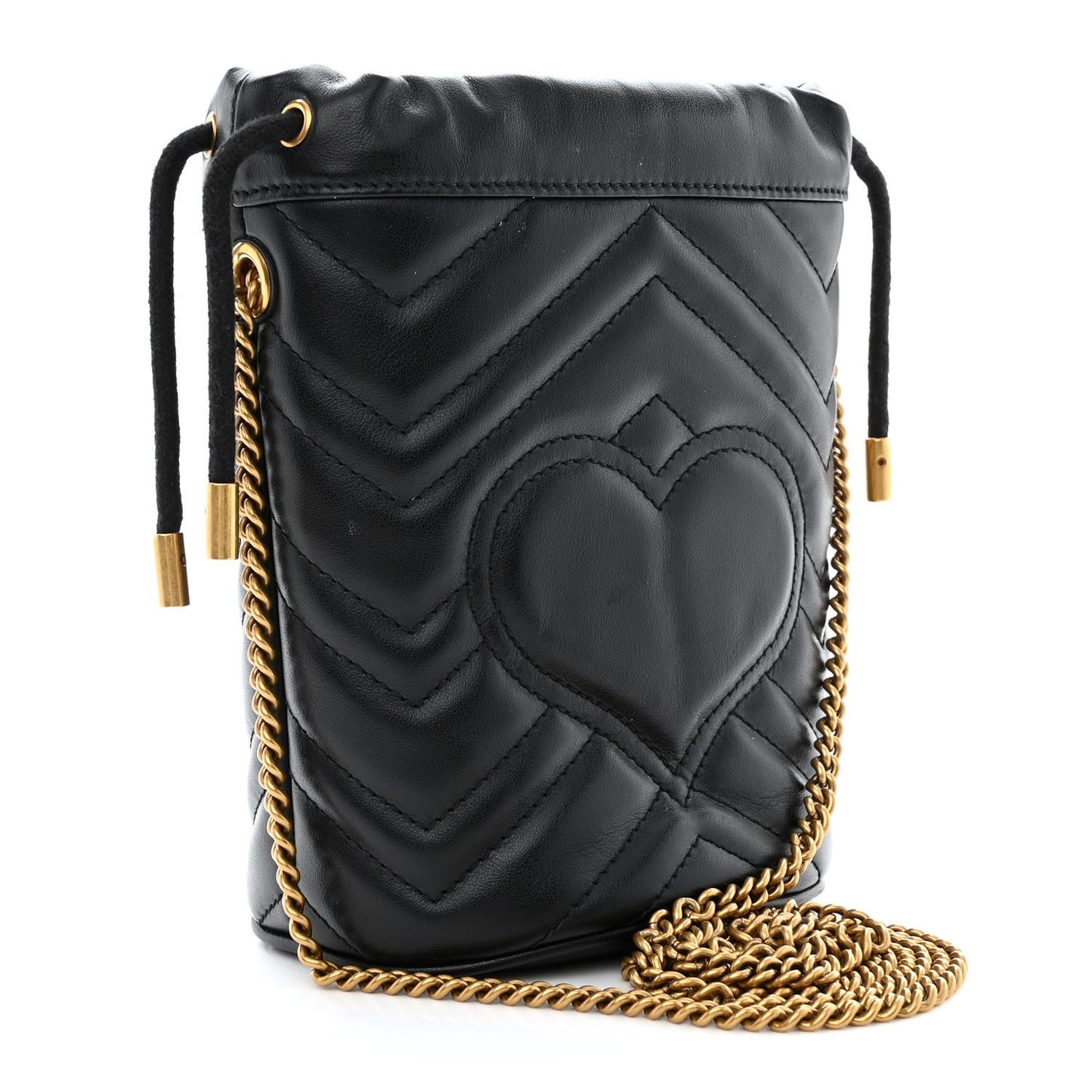 Calfskin Matelasse Mini GG Marmont 2.0 Bucket Bag Black