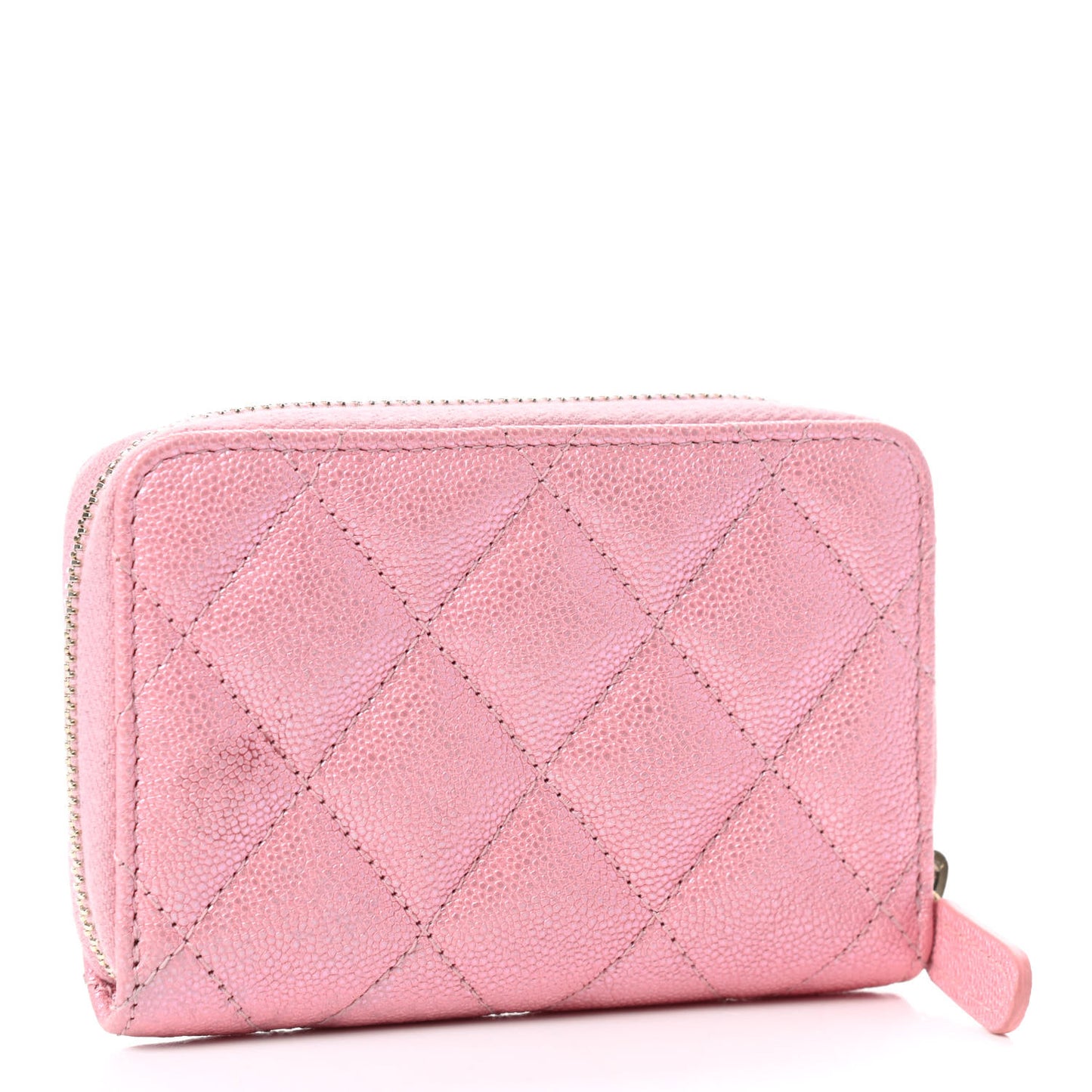 Iridescent Caviar Quilted Zip Coin Purse Pink