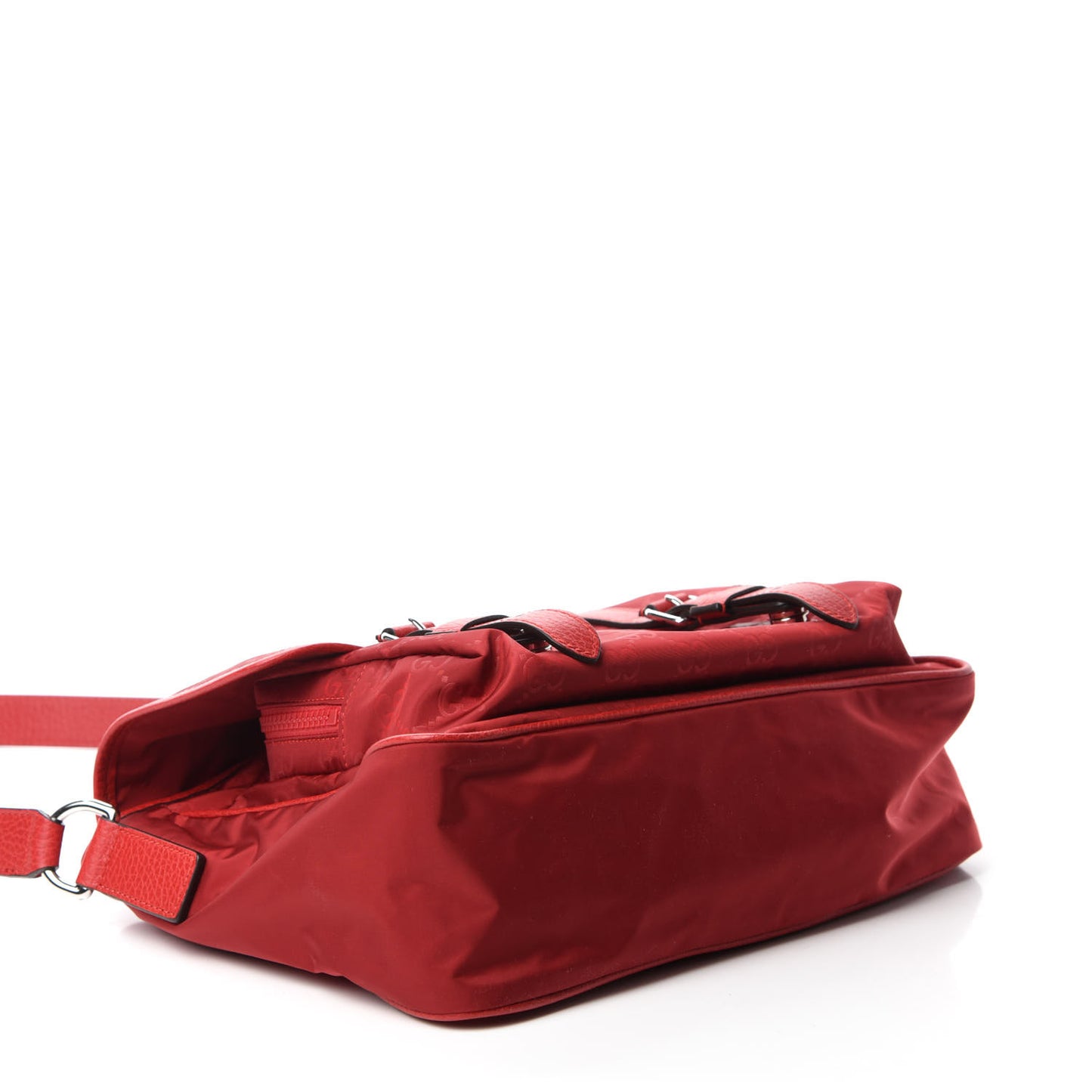 Nylon Monogram Double Buckle Flap Messenger Bag Vibrant Red