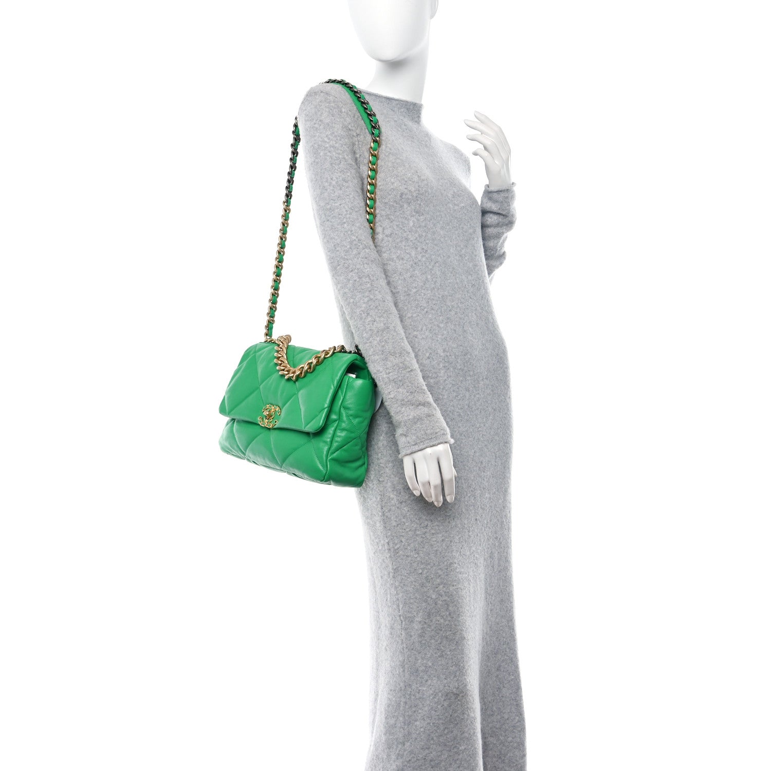 Chanel Lambskin Quilted Large Chanel 19 Flap Green 2 of 11