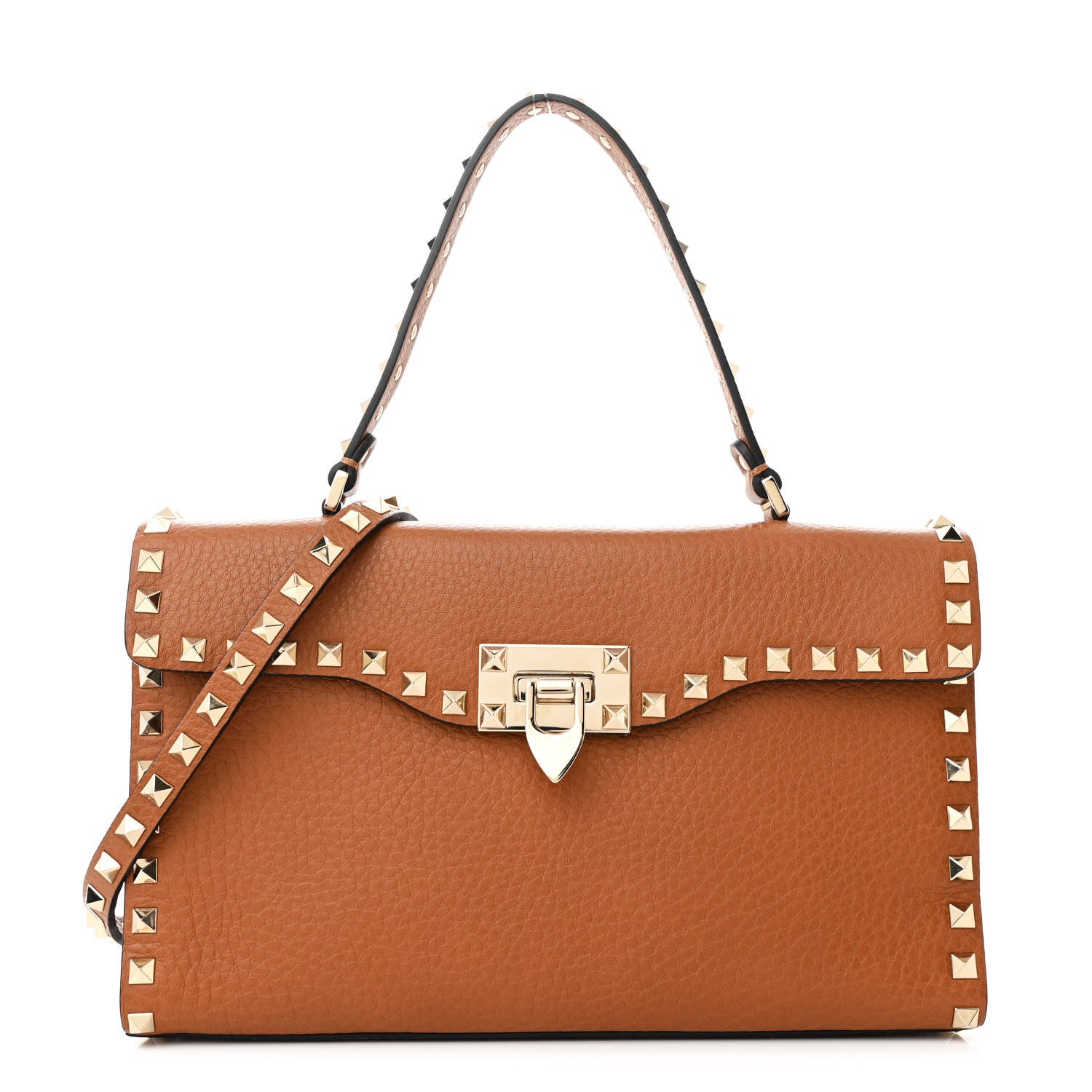 Valentino Garavani Pebbled Calfskin Small Rockstud Single Handle Flap Bag Light Cuir 1 of 10
