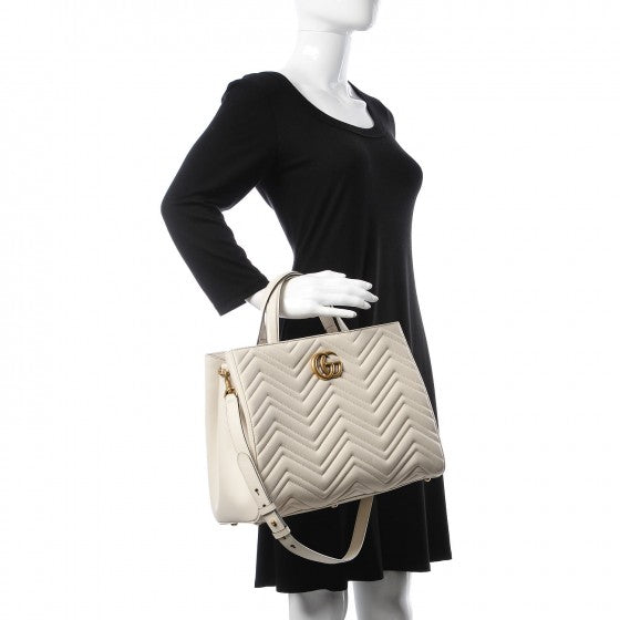 Calfskin Matelasse Medium GG Marmont Tote White