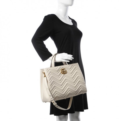 Gucci Calfskin Matelasse Medium GG Marmont Tote White 2 of 8