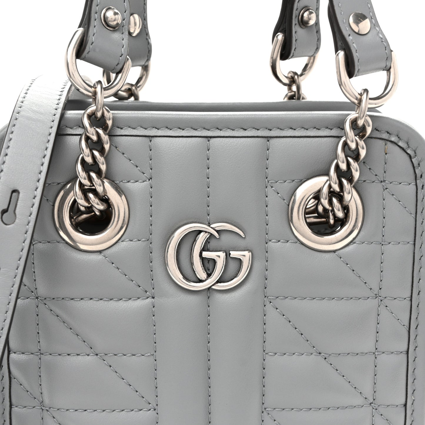 Calfskin Matelasse Chevron Mini GG Marmont Tote Grey