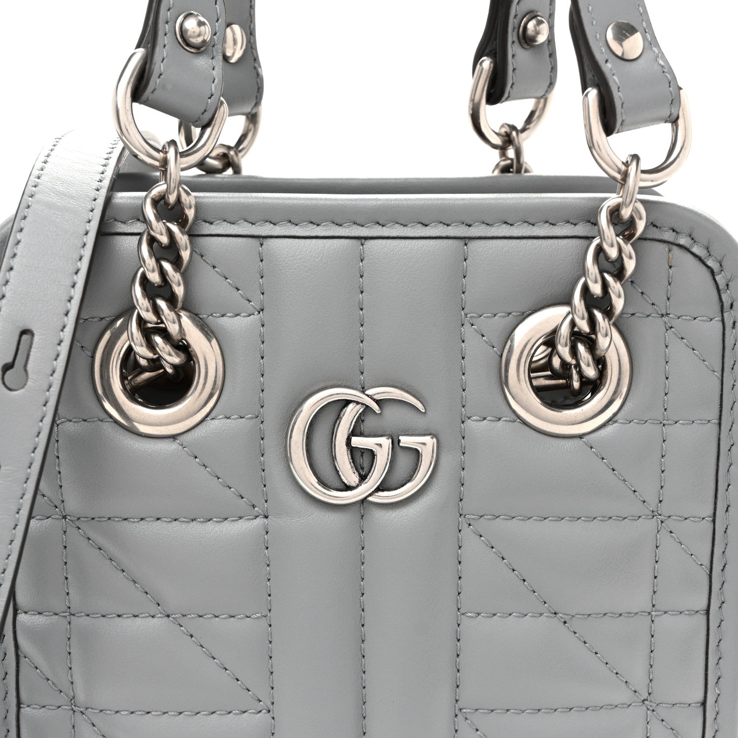 Gucci Calfskin Matelasse Chevron Mini GG Marmont Tote Grey 7 of 9