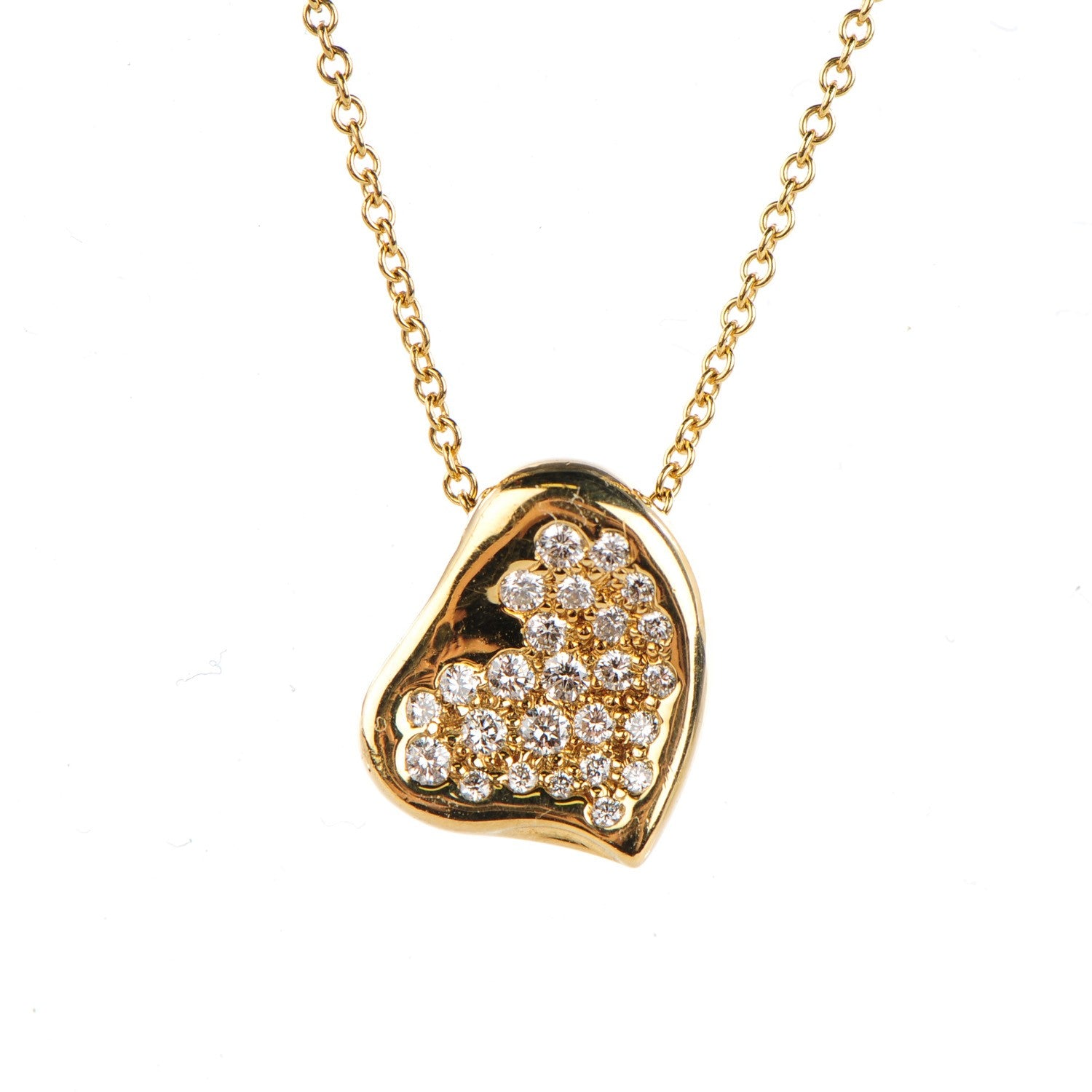 Tiffany 18K Yellow Gold Diamond Elsa Peretti Full Heart Pendant Necklace 3 of 6