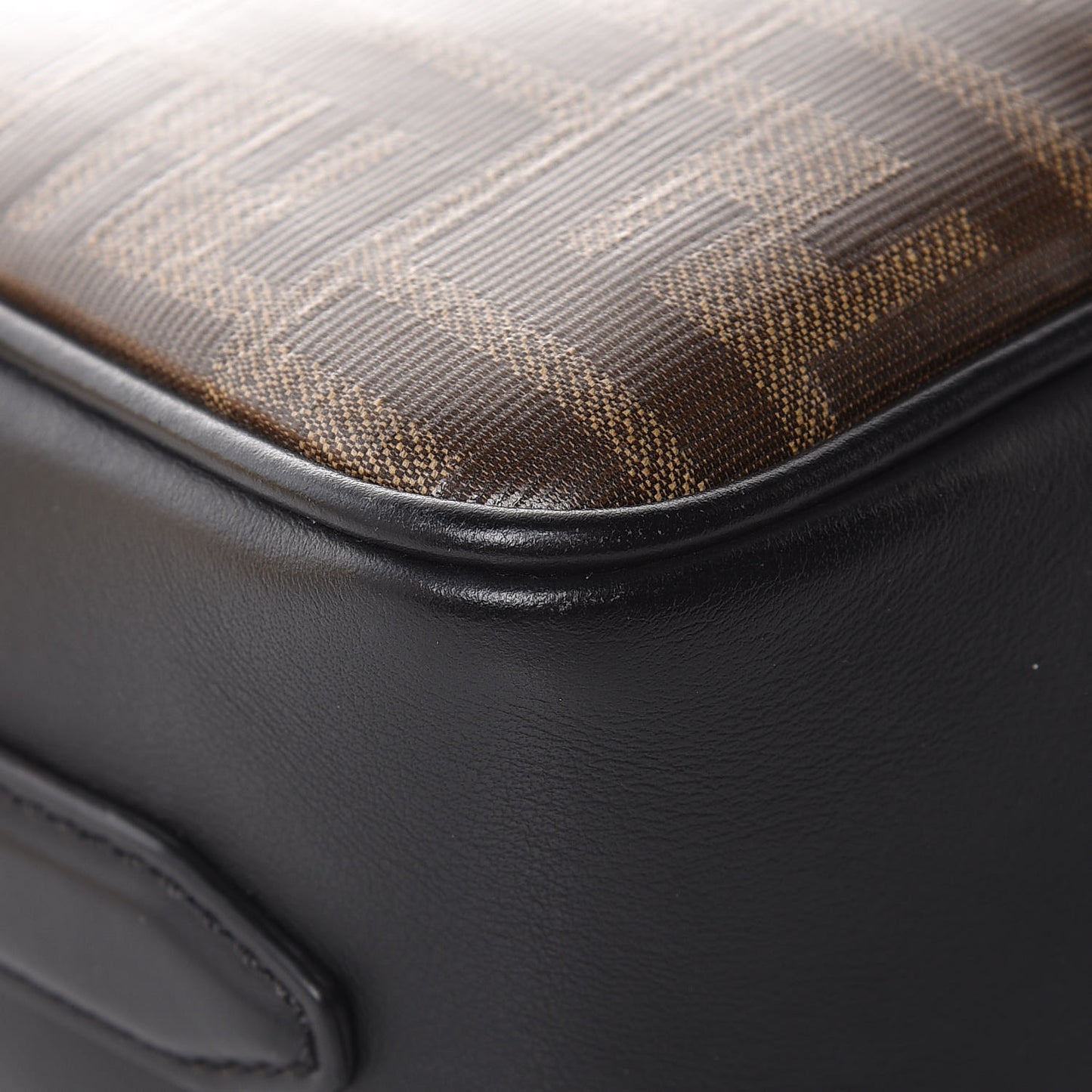 Glazed Fabric Vitello Century F is Fendi FF 1974 Stamp Patch Camera Case Mogano Panna Black