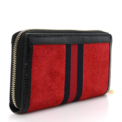 Gucci Suede Patent Web Ophidia Zip Around Wallet Hibiscus Red Black 3 of 9