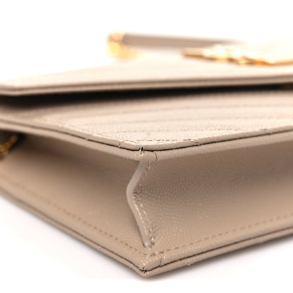 Saint Laurent Grain De Poudre Matelasse Chevron Monogram Envelope Chain Wallet Dark Beige 8 of 10