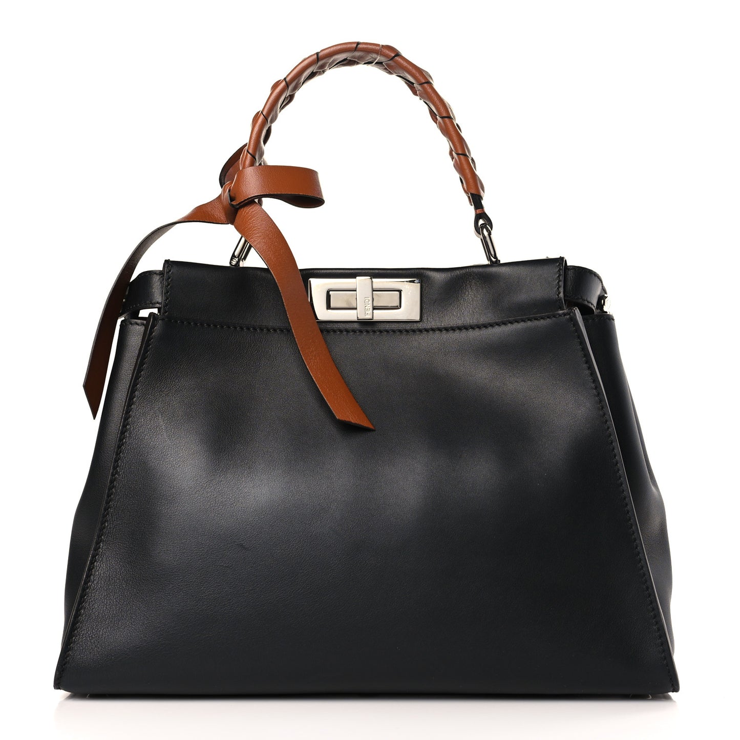 Vitello Seta Nappa Ribbon Medium Peekaboo Iconic Satchel Black Corteccia