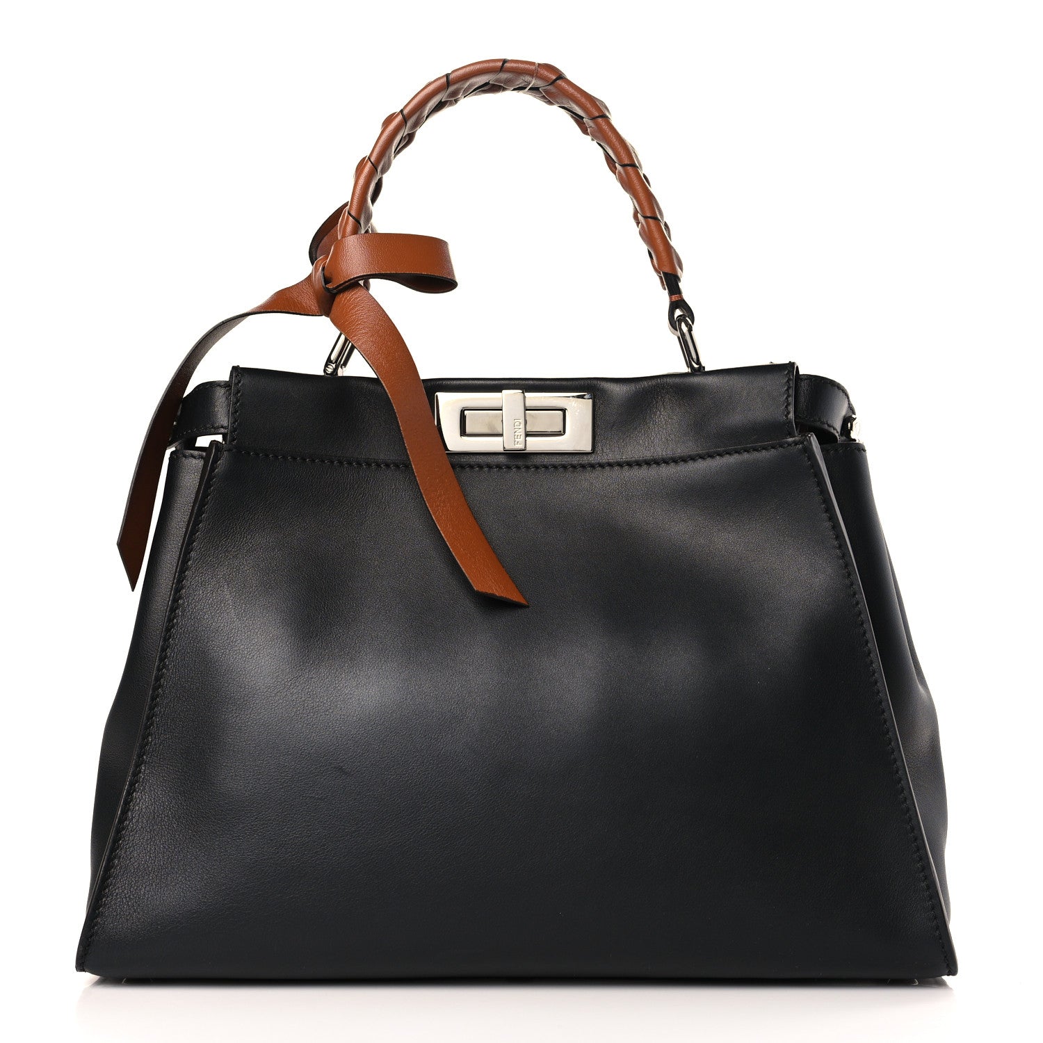 Fendi Vitello Seta Nappa Ribbon Medium Peekaboo Iconic Satchel Black Corteccia 1 of 8