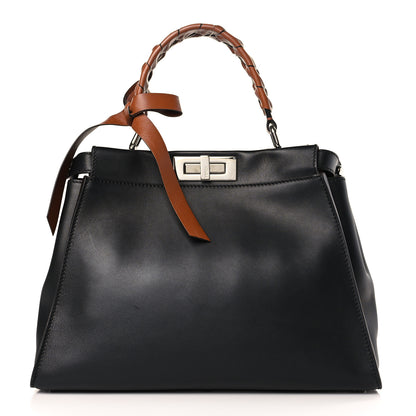 Fendi Vitello Seta Nappa Ribbon Medium Peekaboo Iconic Satchel Black Corteccia 1 of 8