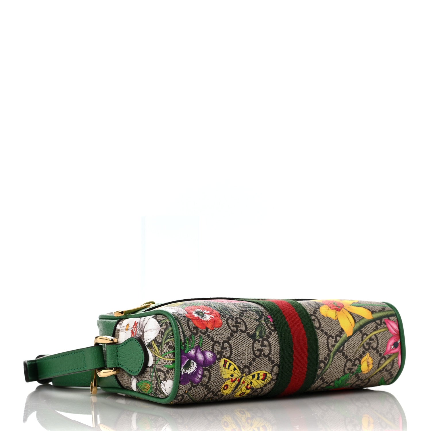 Gucci GG Supreme Monogram Flora Web Mini Ophidia Shoulder Bag Green 3 of 9