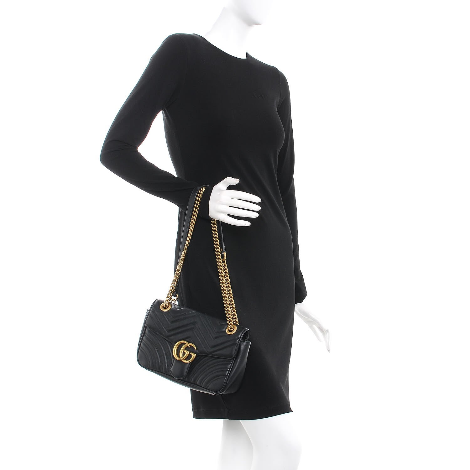 Gucci Calfskin Matelasse Small GG Marmont Shoulder Bag Black 3 of 8