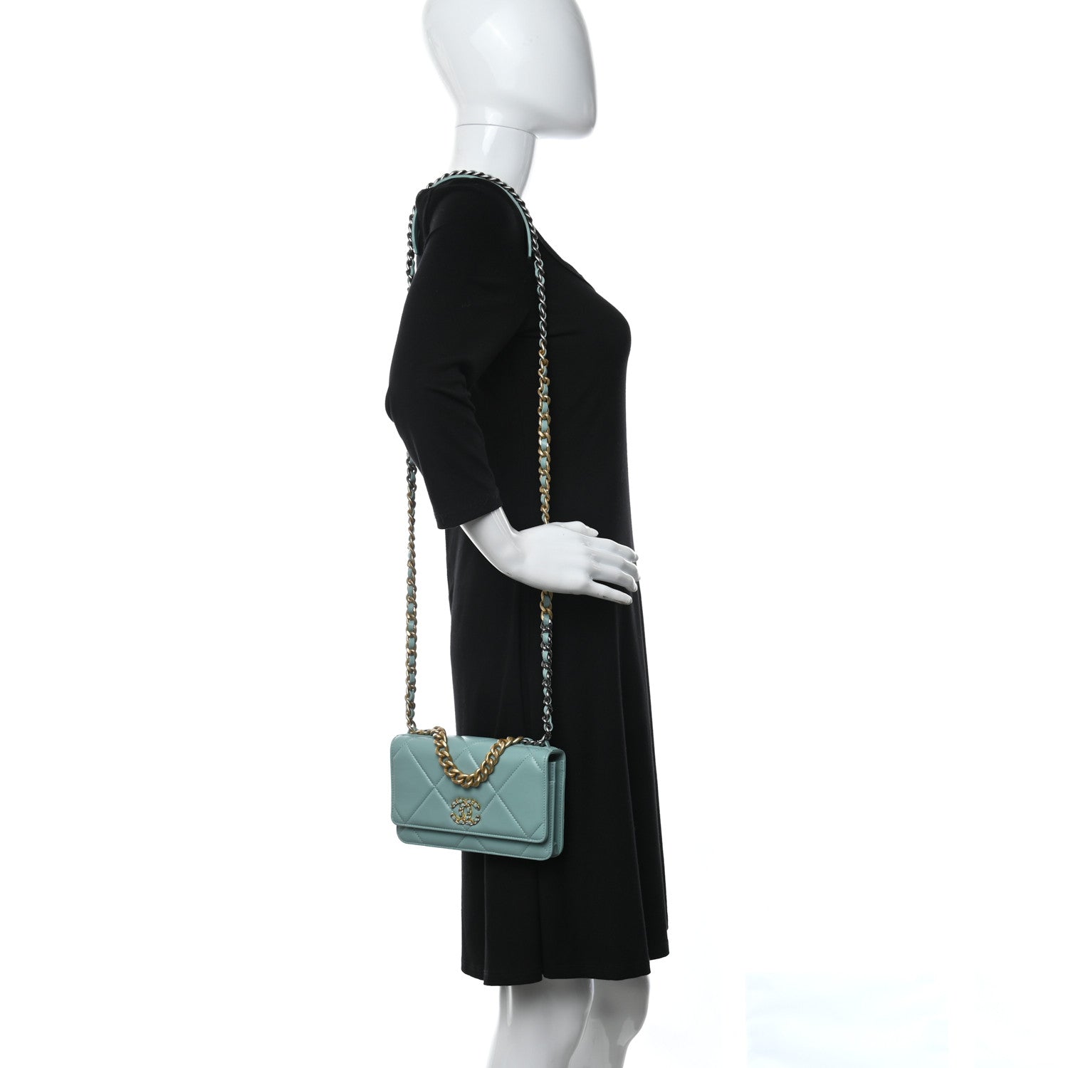 Chanel Lambskin Quilted Chanel 19 Wallet On Chain WOC Light Blue 2 of 13
