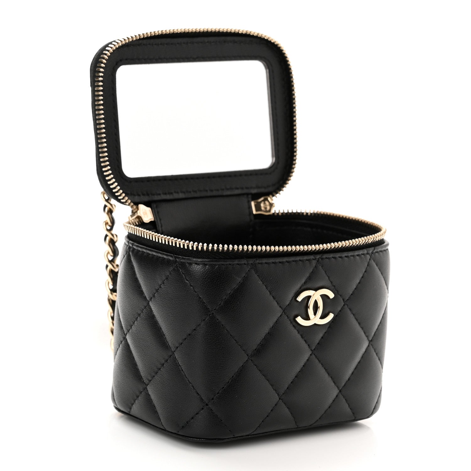 Chanel Lambskin Quilted Top Handle Mini Vanity Case With Chain Black 5 of 12