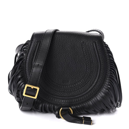 Chloe Calfskin Mini Marcie Round Fringe Crossbody Bag Black 1 of 11