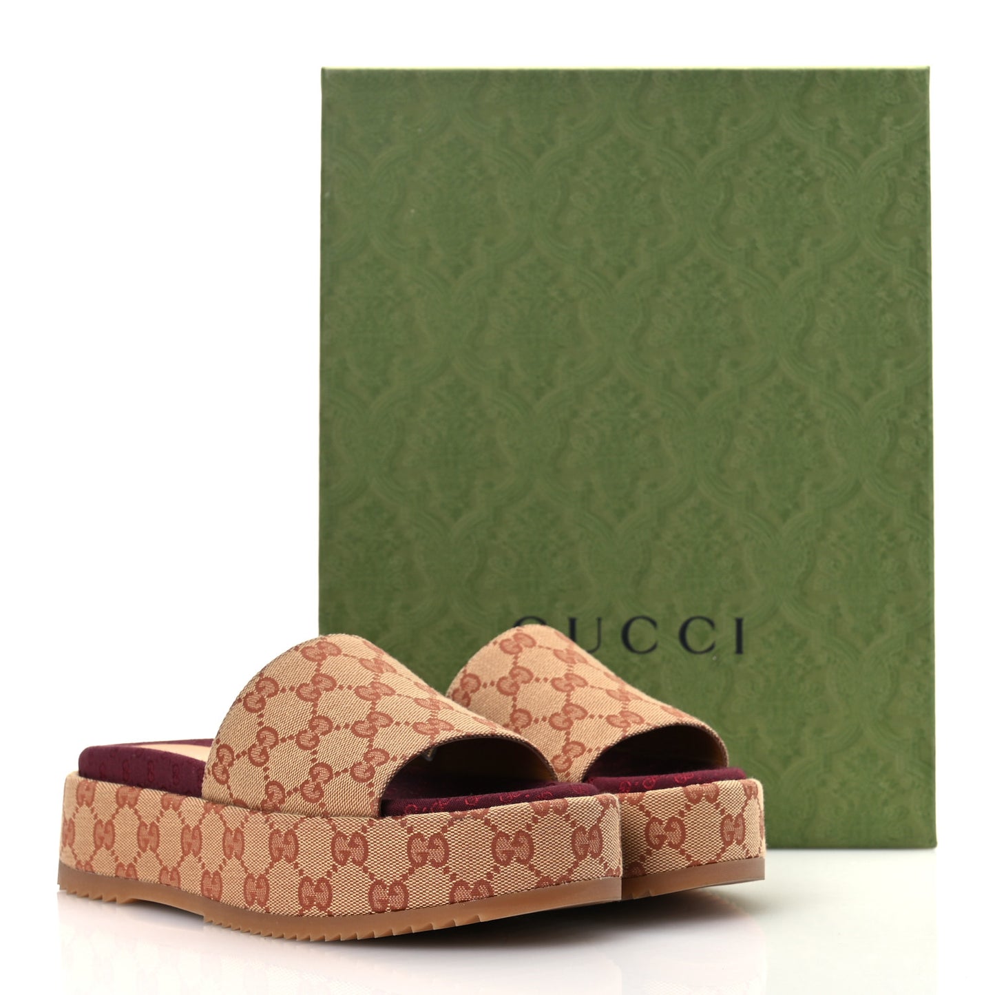 Canvas GG Monogram Angelina Platform Slide Sandals 38.5 Beige Ruggine