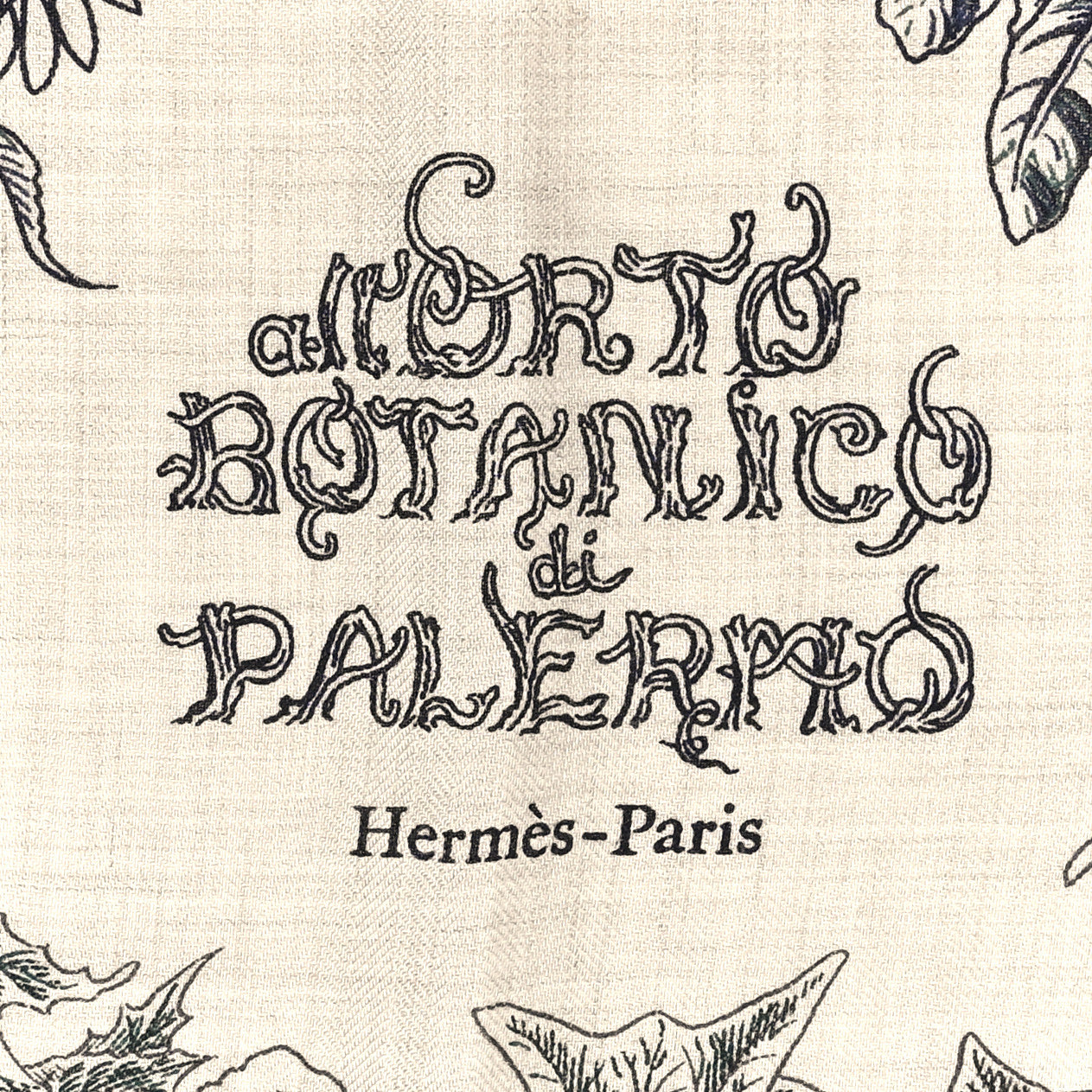 Hermes Cashmere Silk All 'Orto Botanico Di Palermo Shawl 140 Vert Loden Naturel Encre 2 of 4