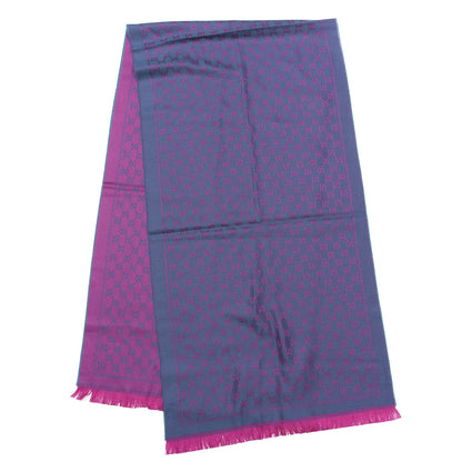 Gucci Wool GG Monogram Reversible New Sten Fringe Scarf Petroleum Blue Pink 1 of 4