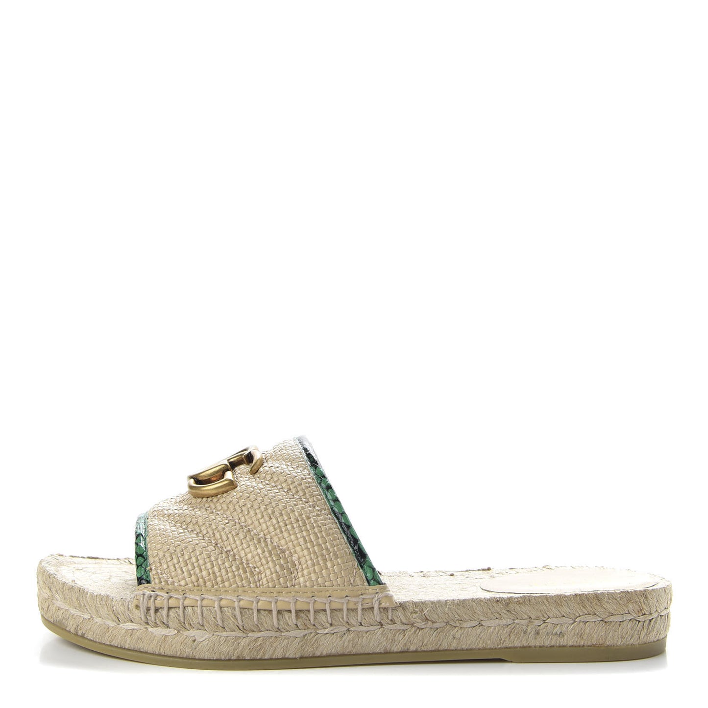 Straw Elaphe Matelasse GG Marmont Espadrille Slide Sandals 36.5 Natural New Shamarock
