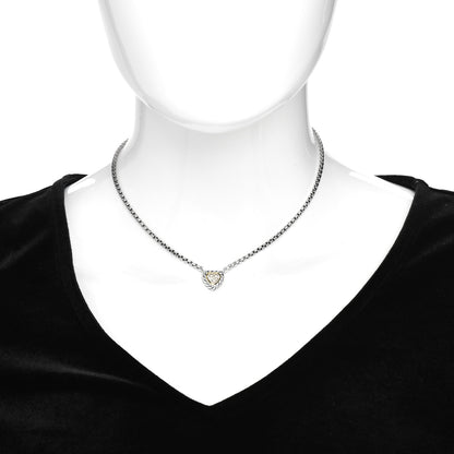 David Yurman Sterling Silver 18K Yellow Gold Diamond Pave Cable Heart Pendant Necklace 2 of 4