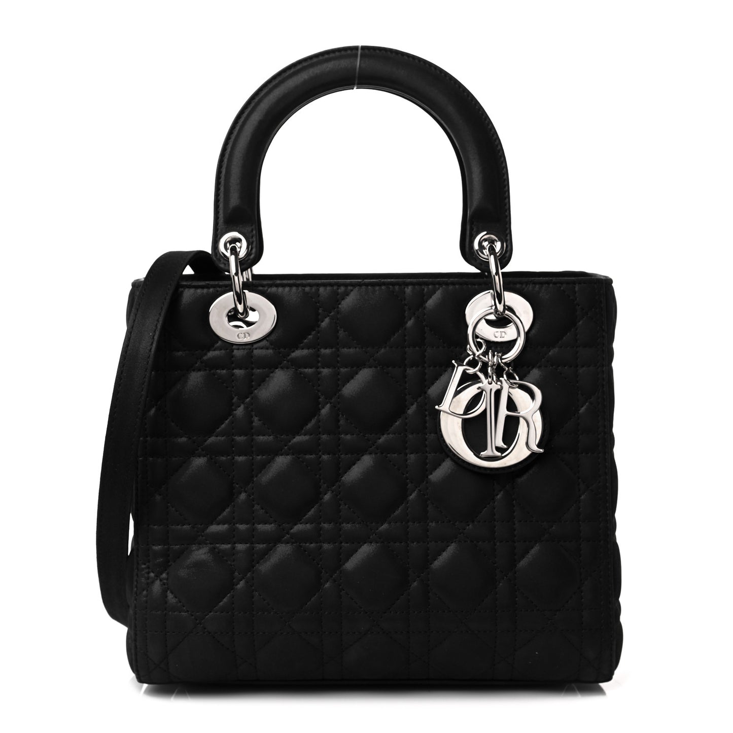 Satin Cannage Medium Lady Dior Black