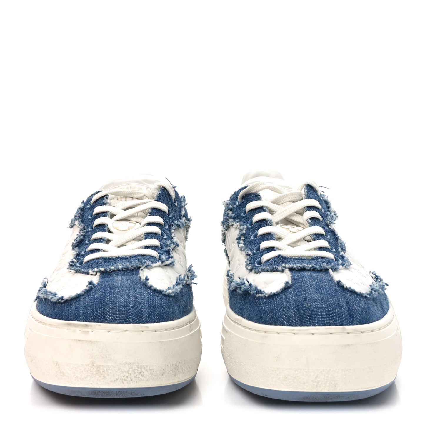 Denim Calfskin Embossed LV Groovy Platform Sneakers 38 Blue White