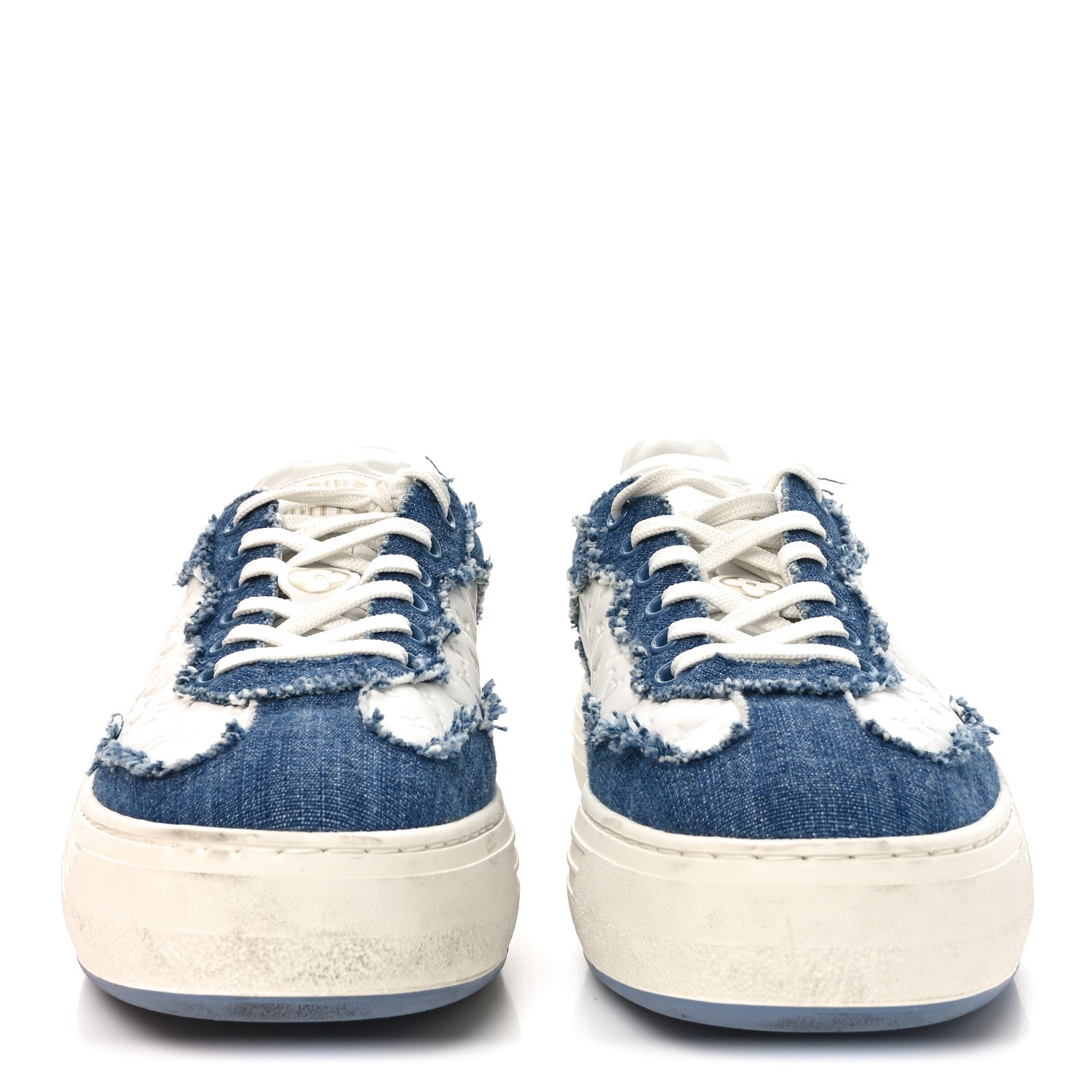 Louis Vuitton Denim Calfskin Embossed LV Groovy Platform Sneakers 38 Blue White 3 of 11