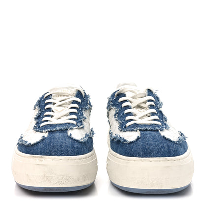 Louis Vuitton Denim Calfskin Embossed LV Groovy Platform Sneakers 38 Blue White 3 of 11