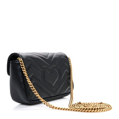 Gucci Calfskin Matelasse Super Mini GG Marmont Shoulder Bag Black 2 of 9