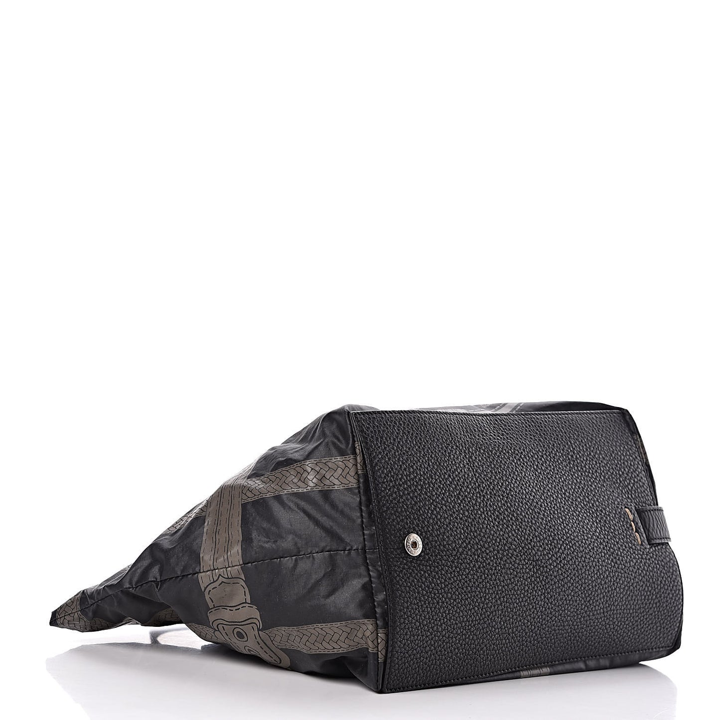 Nylon Calfskin Romano Selleria Villa Borghese Tote Black