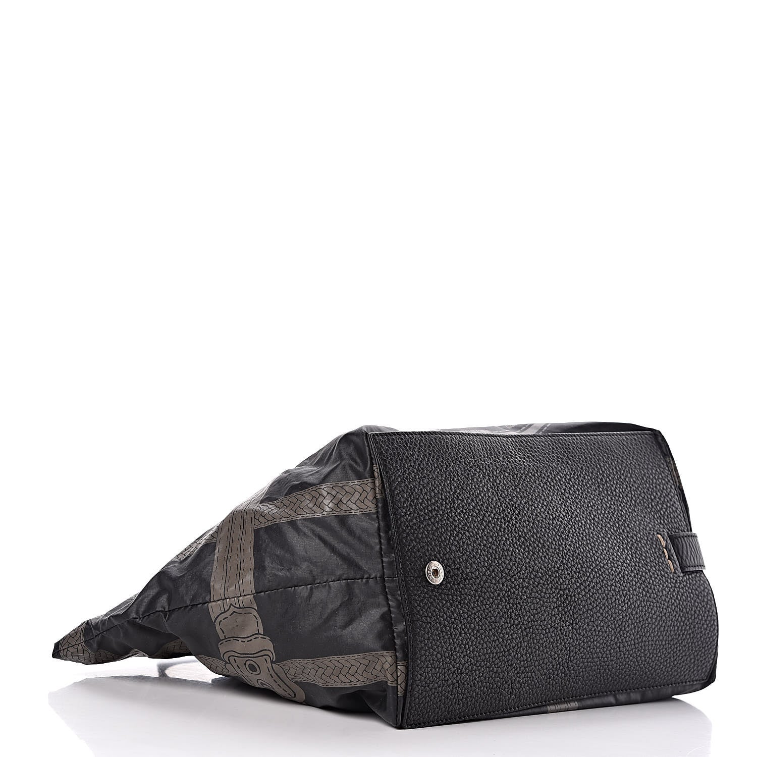 Fendi Nylon Calfskin Romano Selleria Villa Borghese Tote Black 4 of 9
