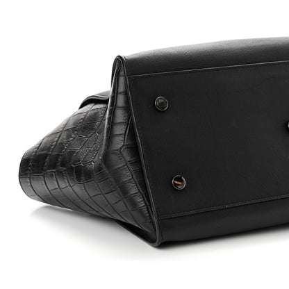 Saint Laurent Calfskin Crocodile Embossed Small Monogram Downtown Cabas Black 7 of 8